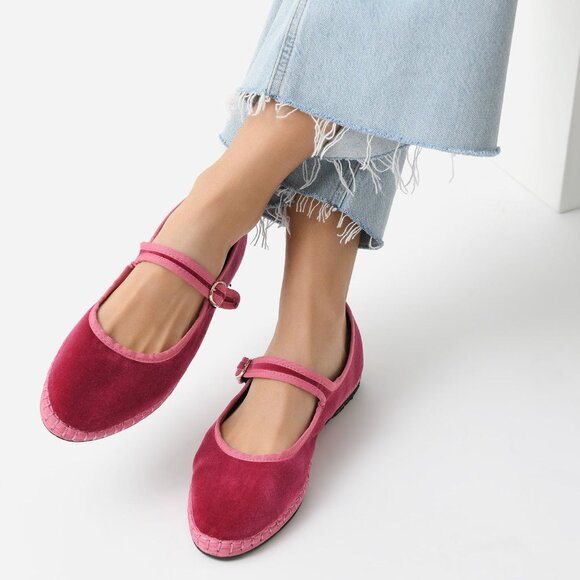 Flabelus Frances Mary Jane Flats Size 37 6 6.5 Raspberry Pink Velvet NEW $165 - Picture 1 of 15